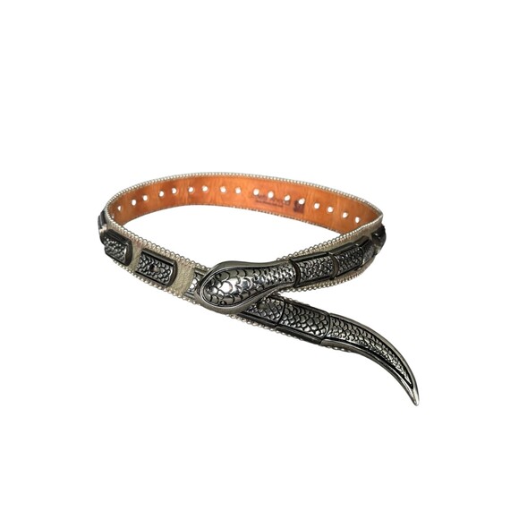 Vintage Leather Streets Ahead Viper Belt Black Italian Rockabilly Silver Snake S main image 4